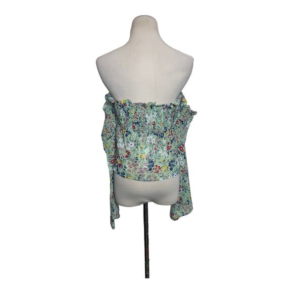 Glamorous green floral long sleeves off shoulders cropped top size Medium - Picture 3 of 11